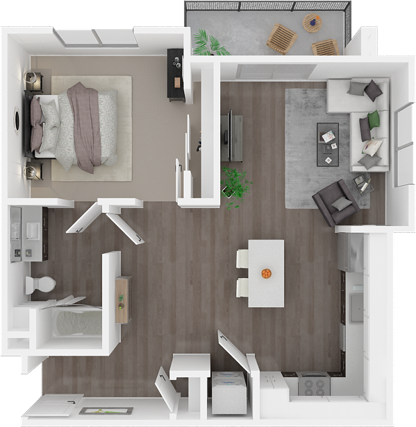 Floor plan for 1 bed, 1 bath, 807 sqft